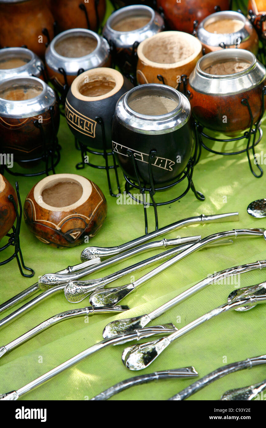 Mate (the national Urugayan drink) cups for sale at the Tristan Narvaja Sunday Street Market, Montevideo, Uruguay. Stock Photo