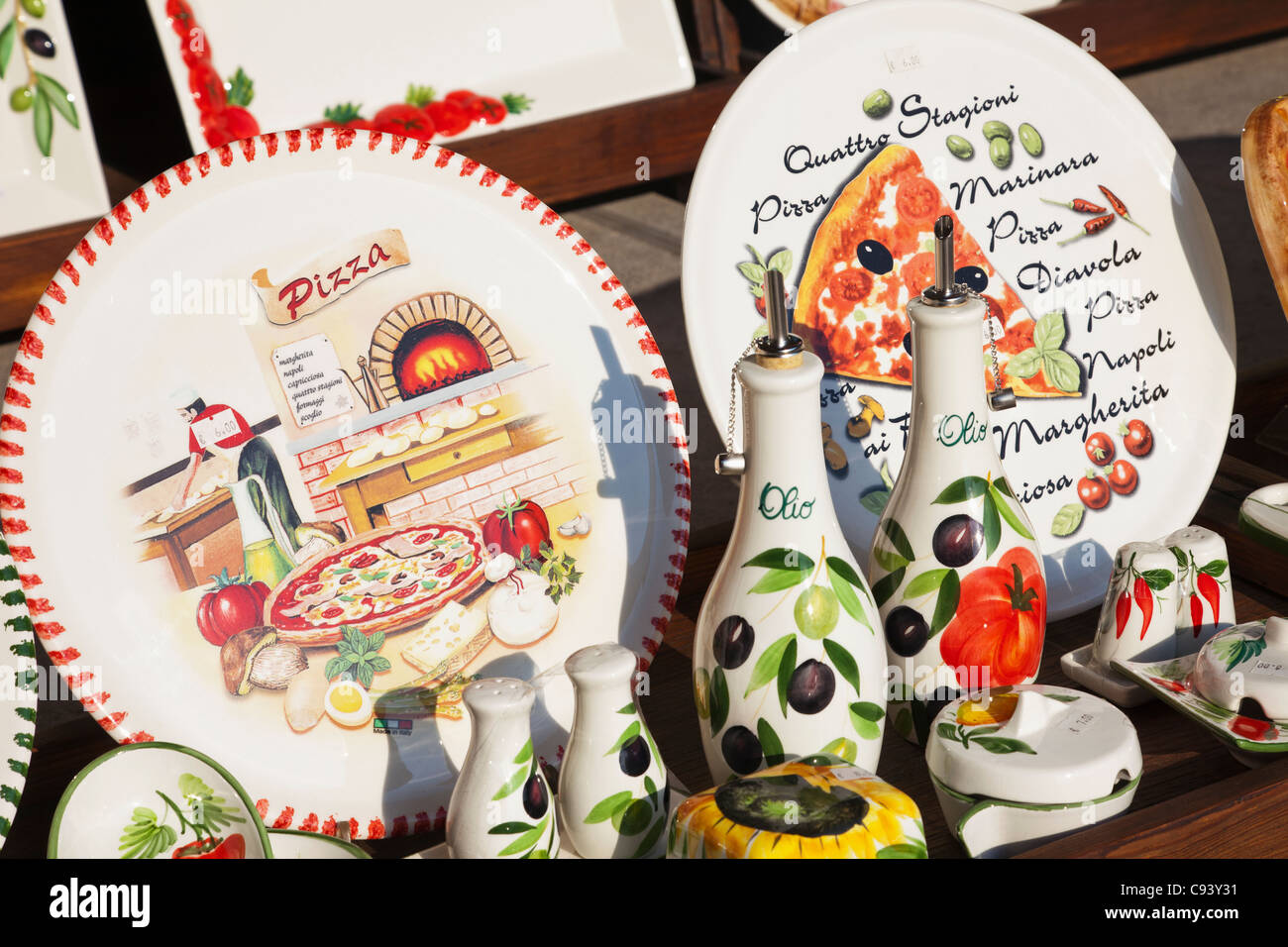 Italy, Veneto, Lake Garda, Malcesine, Souvenir Kitchenware Shop Display Stock Photo