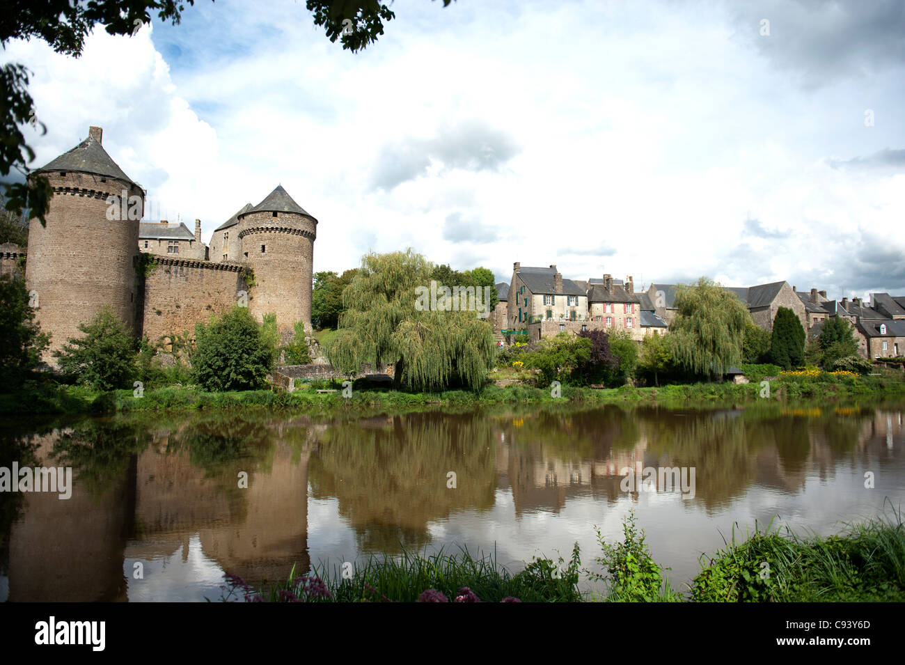 15th century castle of Lassay-les-Châteaux, a petite cité de caractère en Mayenne in Pays de la Loire, France Stock Photo