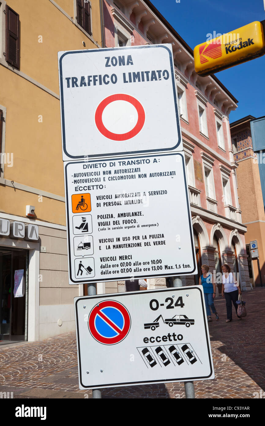 Italy, Trento, Lake Garda, Riva del Garda, Traffic Restriction Street Sign Stock Photo