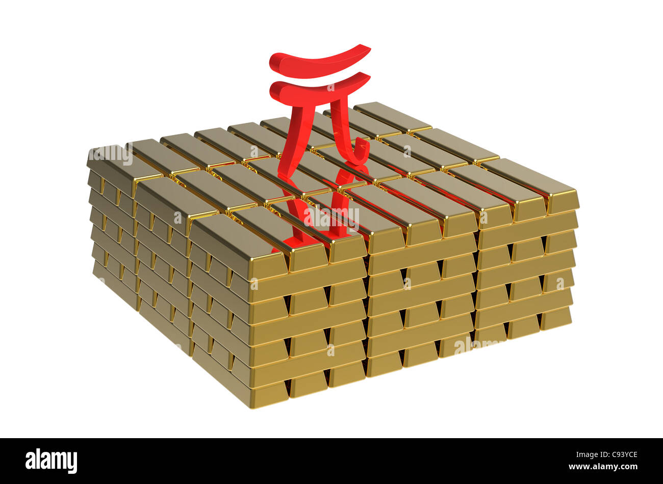 Symbol of renminbi on gold bars money concept Stock Photo