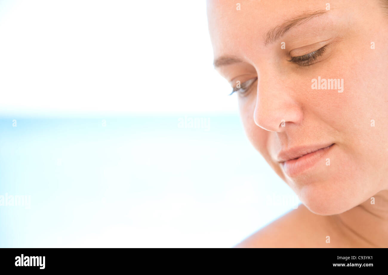Woman Face Looking Down Profile High Resolution Stock Photography and