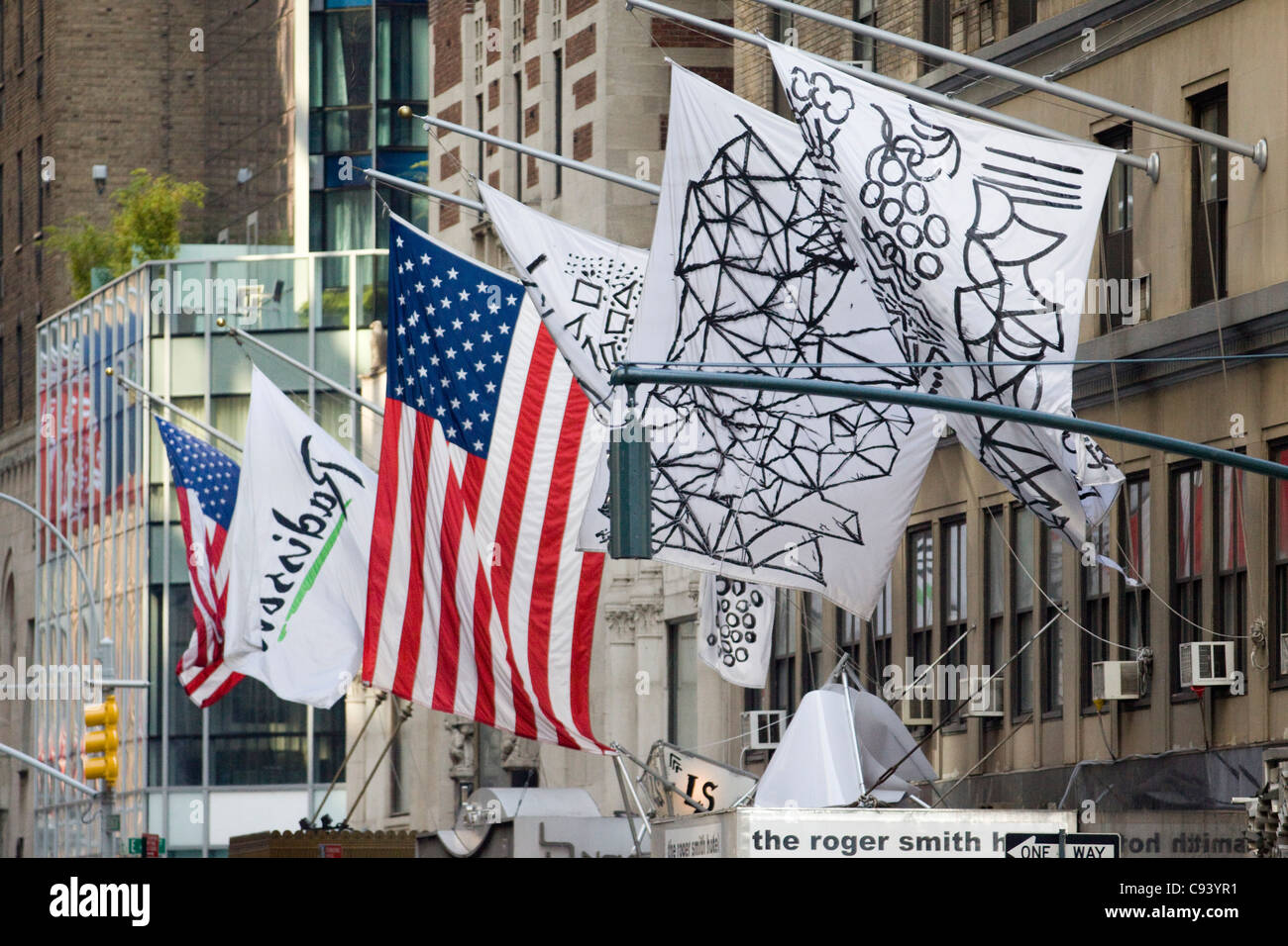 Flying flags on 5th Avenue New York City USA Stock Photo