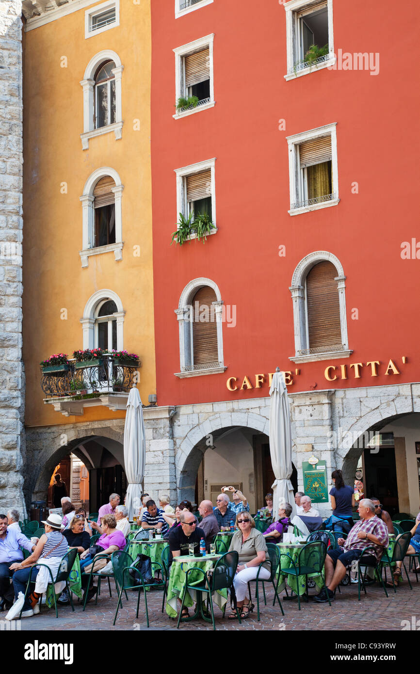 Italy, Trento, Lake Garda, Riva del Garda, Outdoor Cafes Stock Photo