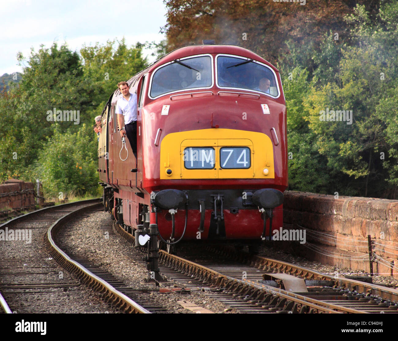 Vintage Diesel Locomotive approaching Bewdley's Severn Valley Railway Station, Bewdley, Worcestershire, England, Europe Stock Photo