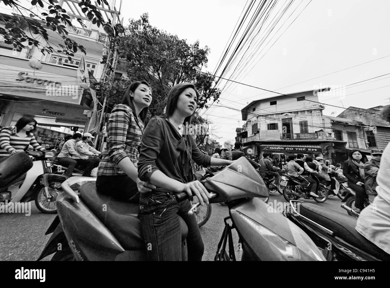 Asia, Vietnam, Hanoi. Hanoi old quarter. Two vietnamese women on ...