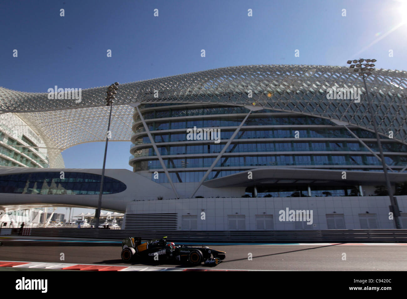 11.11.2011 Abu Dhabi, United Arab Emirates.  Motorsports: FIA Formula One World Championship 2011, Grand Prix of Abu Dhabi, 21 Jarno Trulli (ITA, Team Lotus), during the practice day of the FIA Formula One Grand Prix of Abu Dhabi UAE. Stock Photo