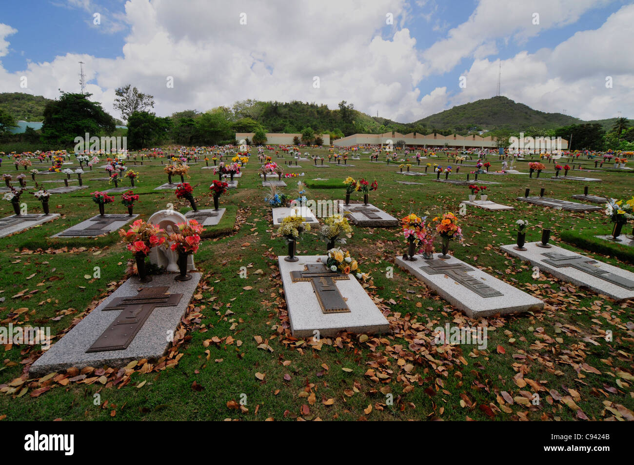 A cemetery, in Ponce, Puerto Rico where only artificial flowers are