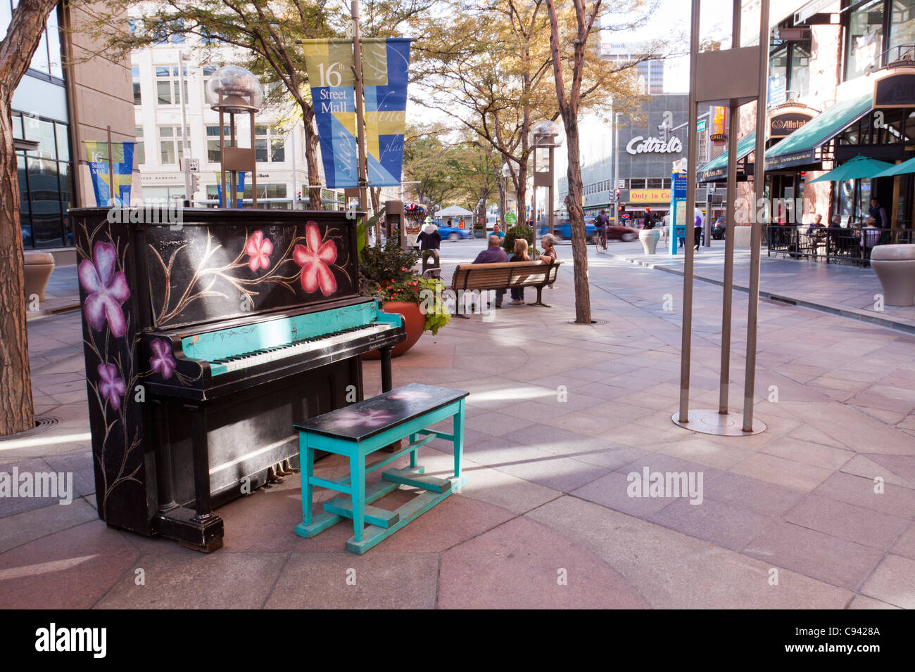 Painted piano on 16th Street Mall in downtown Denver, Colorado, part of