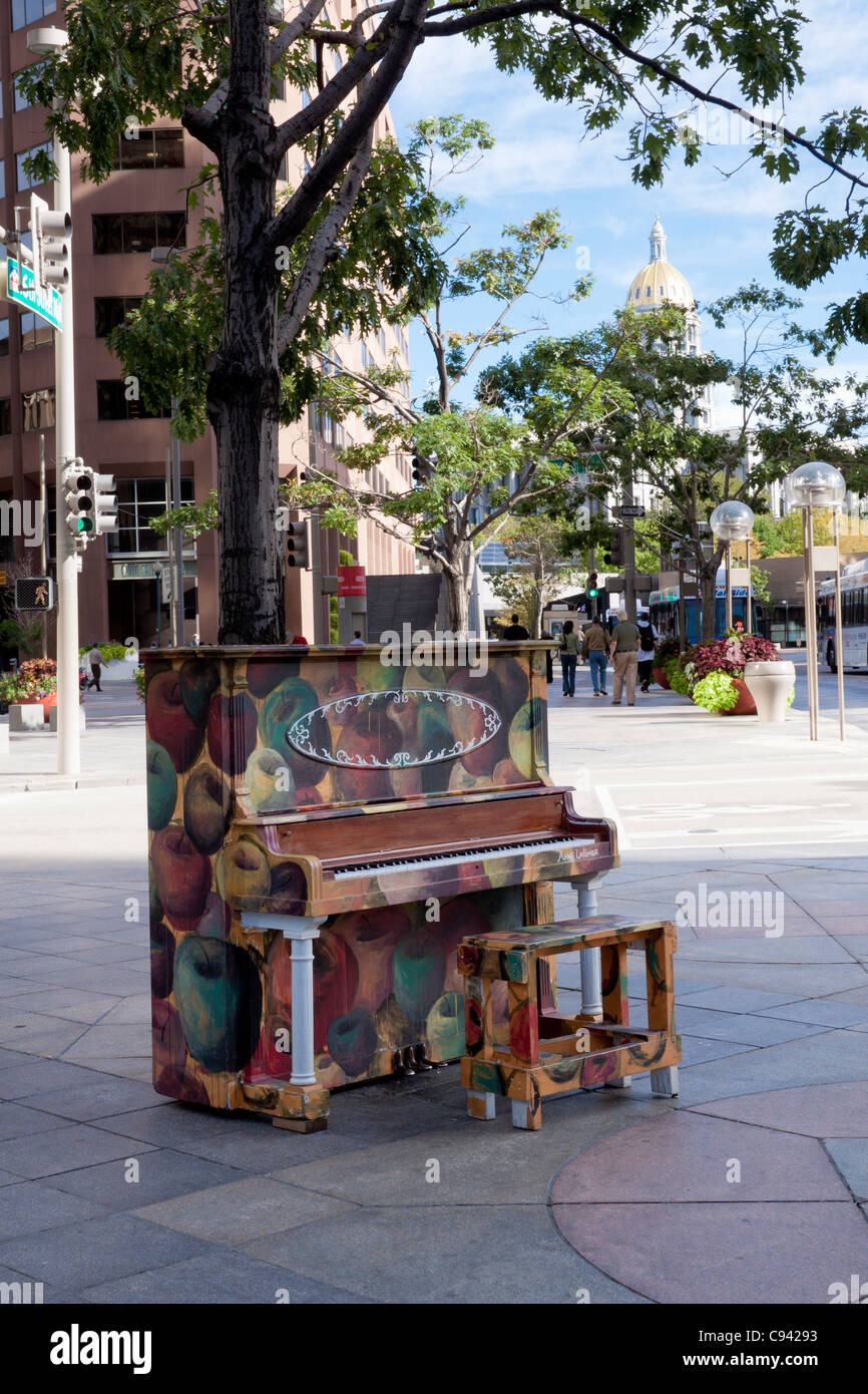 Painted piano on 16th Street Mall in downtown Denver, Colorado, with