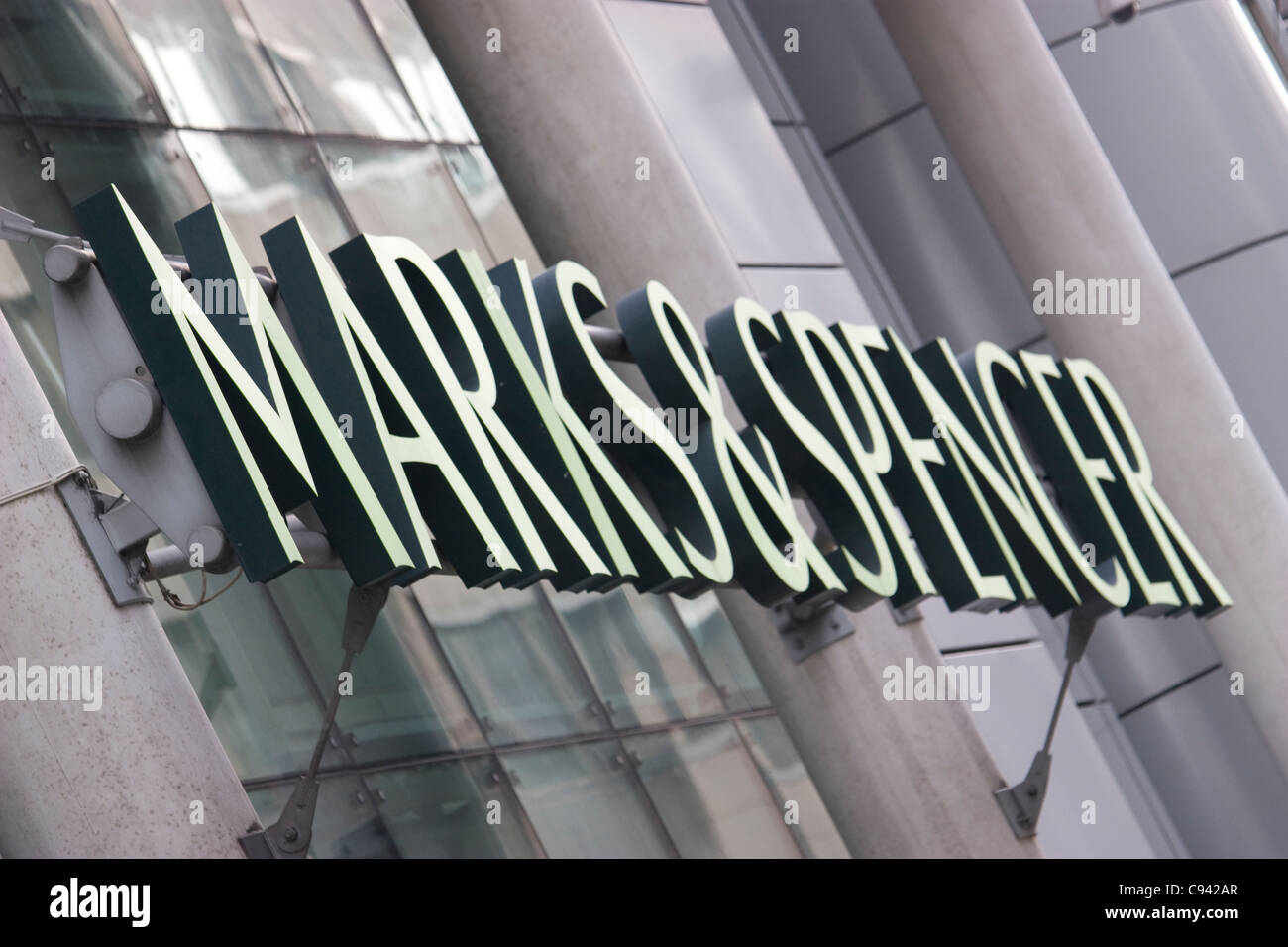 marks and spencer sign outside shop Stock Photo