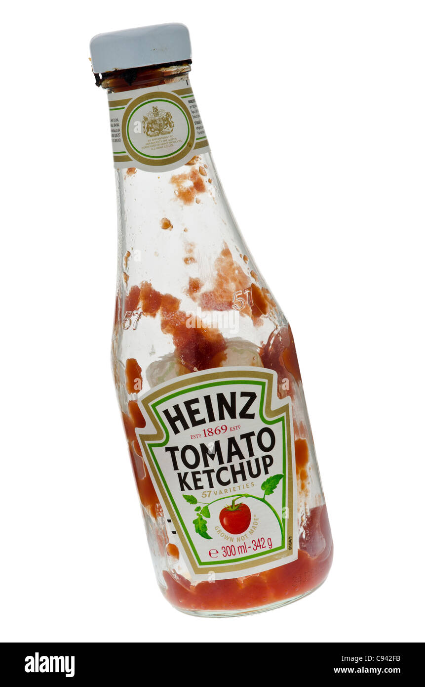 Empty Bottle of Heinz Tomato Ketchup Stock Photo