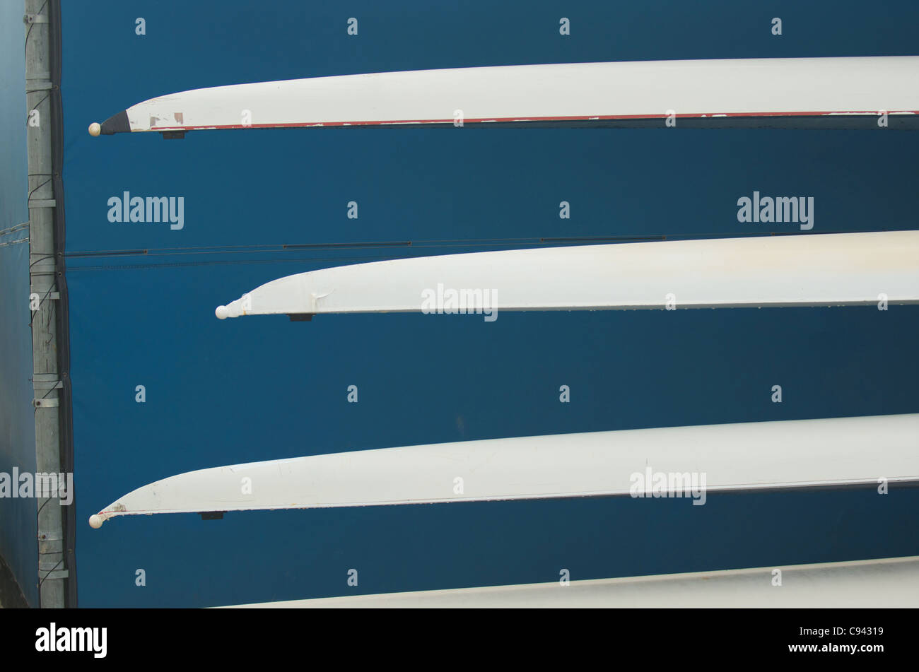 Detail of the bow of scull rowboats. Stock Photo