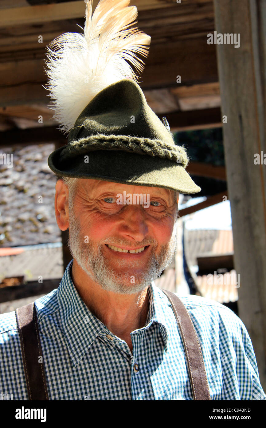 Typical Tyrolian Farmer wit beard and hat Stock Photo