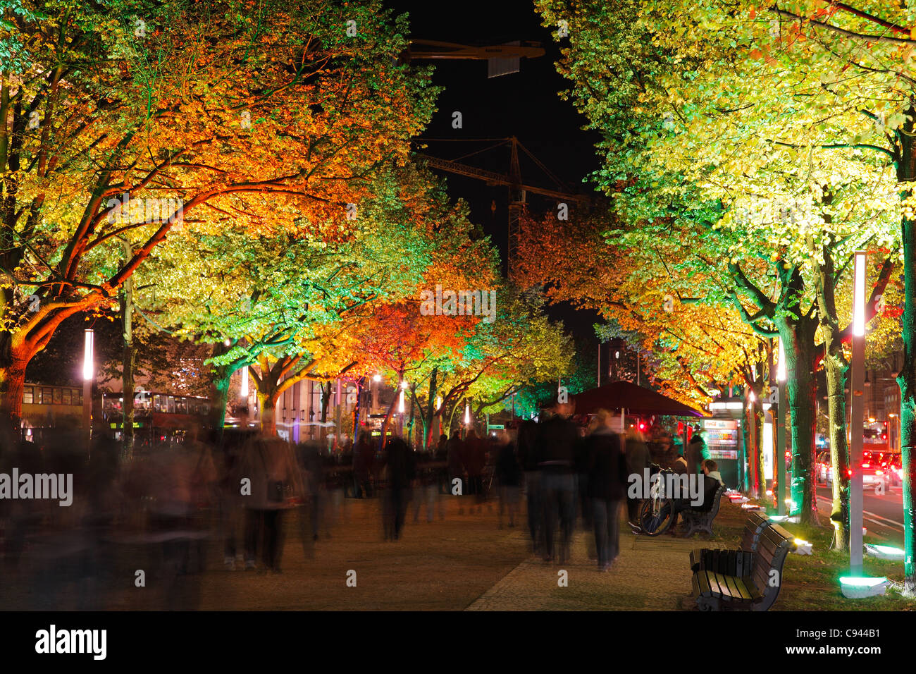 Unter den Linden in Berlin during festival of lights 2011; Street Under The Lime Trees Stock Photo
