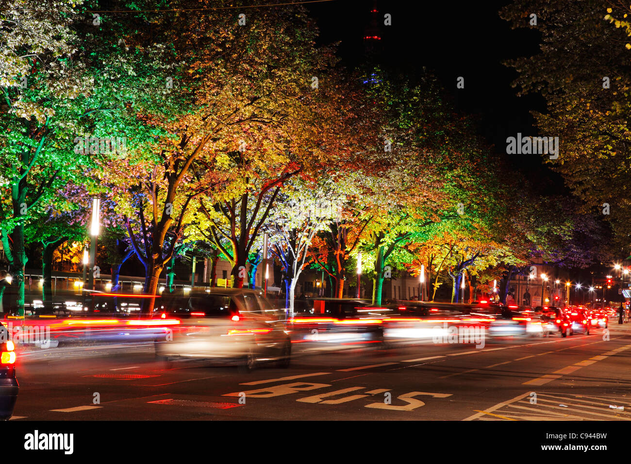 Unter den Linden in Berlin during festival of lights 2011; Street Under The Lime Trees Stock Photo