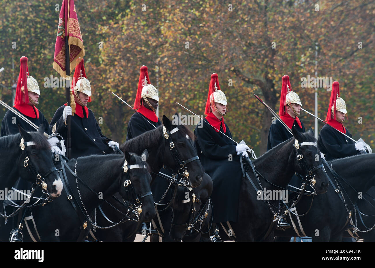 Blues and Royals on parade at Horse Guards Parade in London Stock Photo