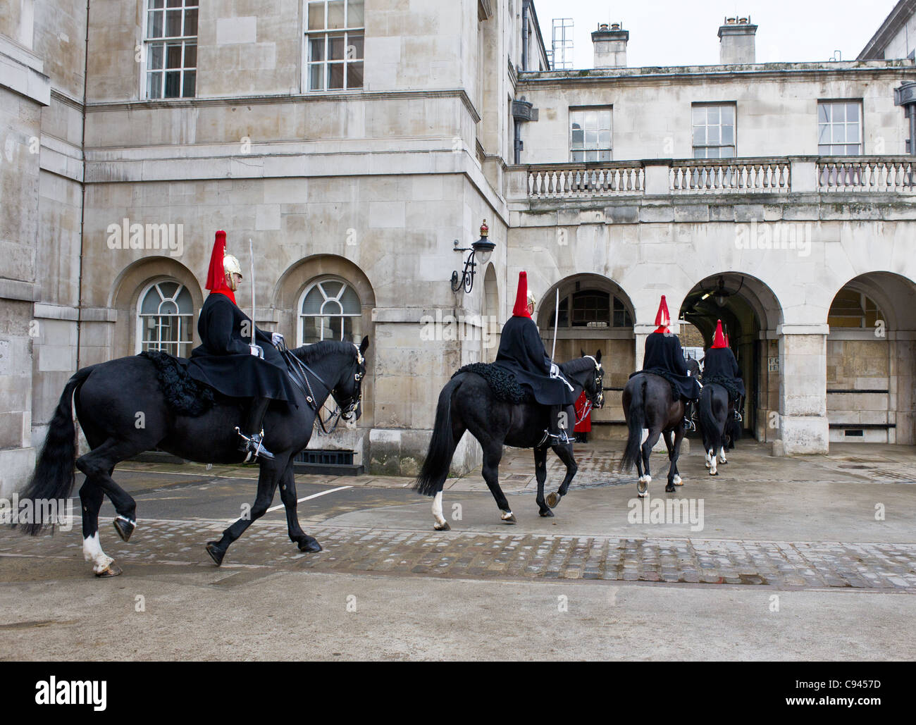 Troopers of The Blues and Royals at Horse Guards Parade in London Stock Photo