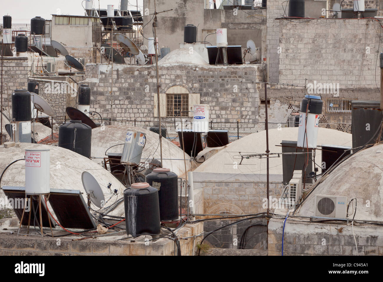 View across rooftops in the old city of Jerusalem, Israel Stock Photo