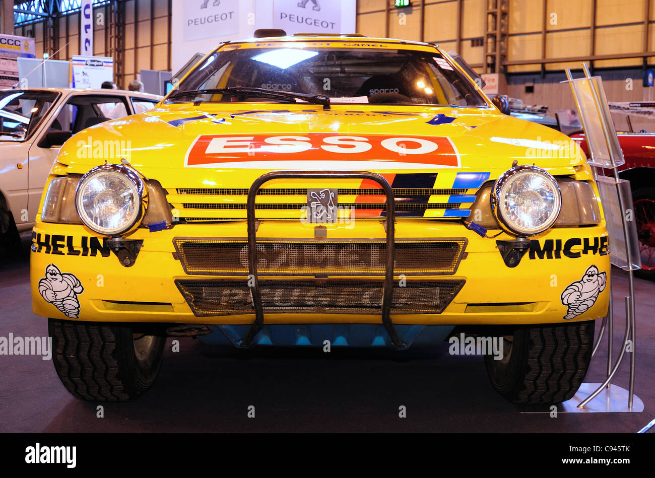 Peugeot 405 Paris-Dakar race winning rally car - The Footman James Classic Motor Show, Birmingham NEC Stock Photo