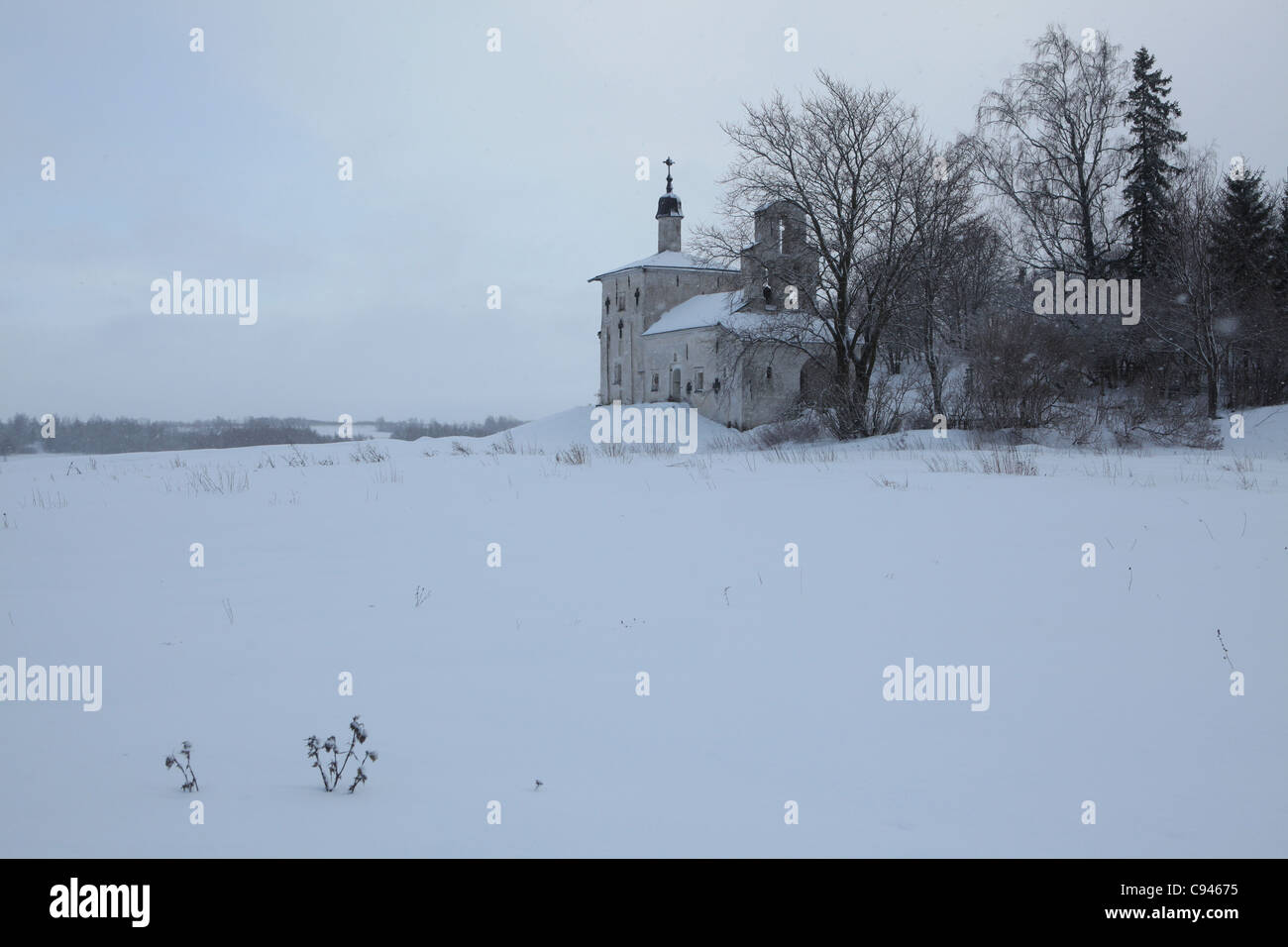 St Nicholas' church on the Gorodische at the Truvor's Site in Izborsk, Russia. Stock Photo