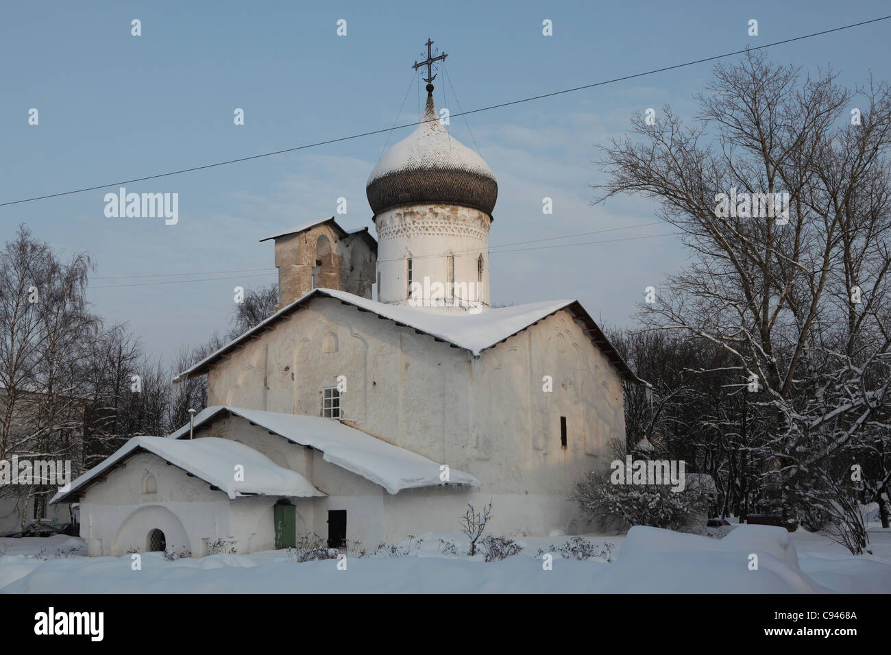 St Nicholas' church at the Usokha (at the Dry Place) in Pskov, Russia. Stock Photo
