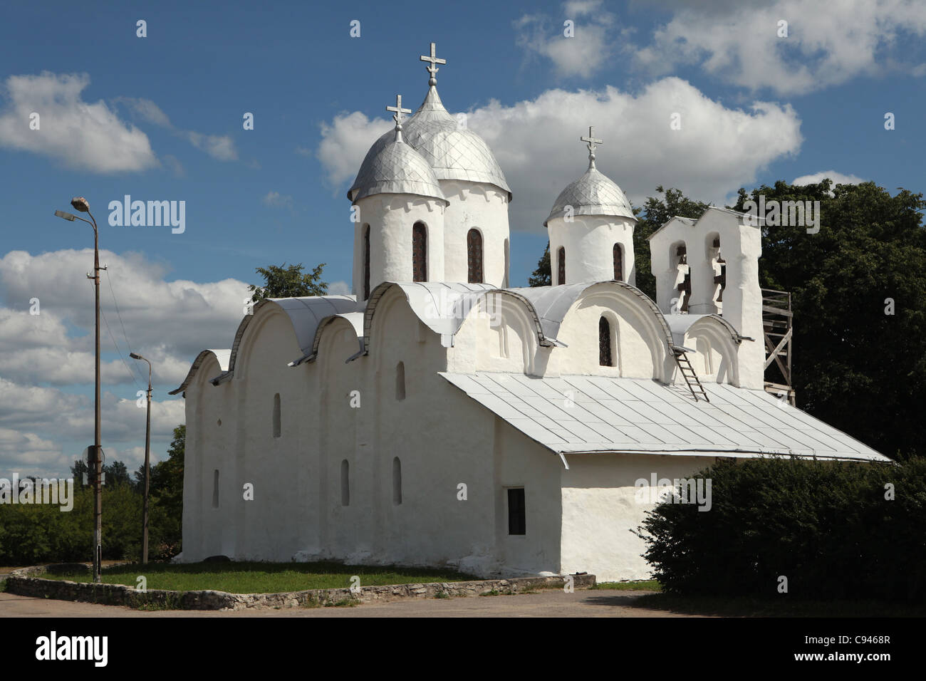Cathedral of the Nativity of Saint John the Baptist from the 12th century in Pskov, Russia. Stock Photo