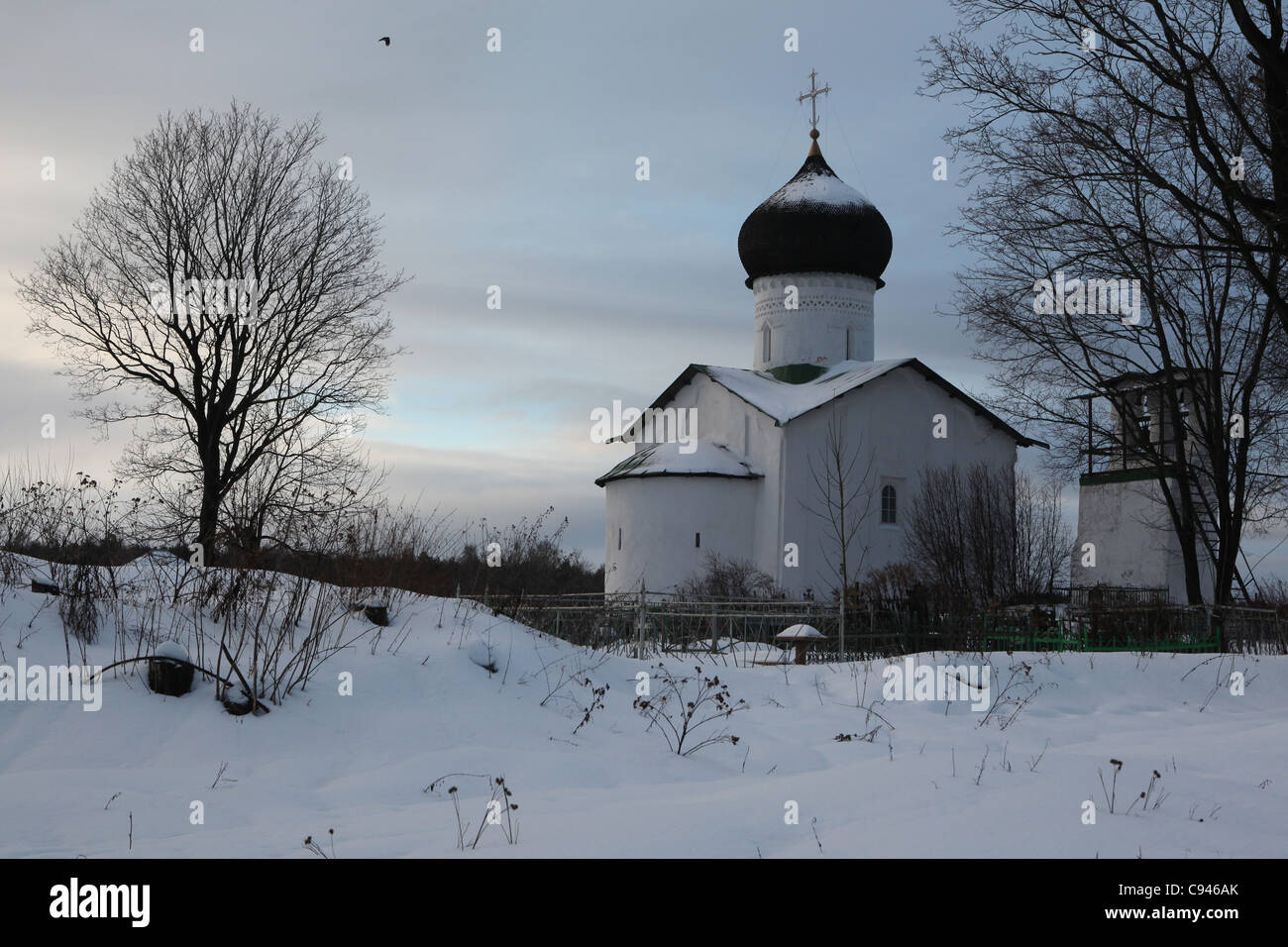 Church of Saint Elijah the Prophet at Vybuty Pogost near Pskov, Russia. Stock Photo