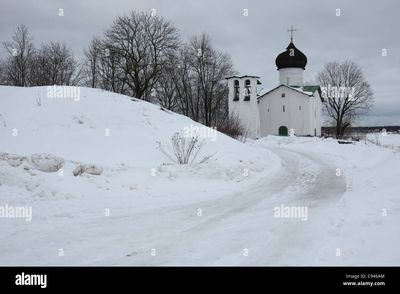 Church of Saint Elijah the Prophet at Vybuty Pogost near Pskov, Russia. Stock Photo