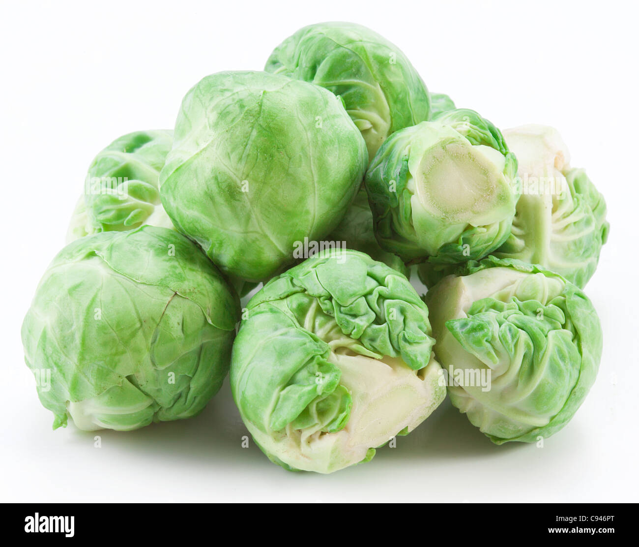 Lot of brussels sprouts isolated on a white background. Stock Photo