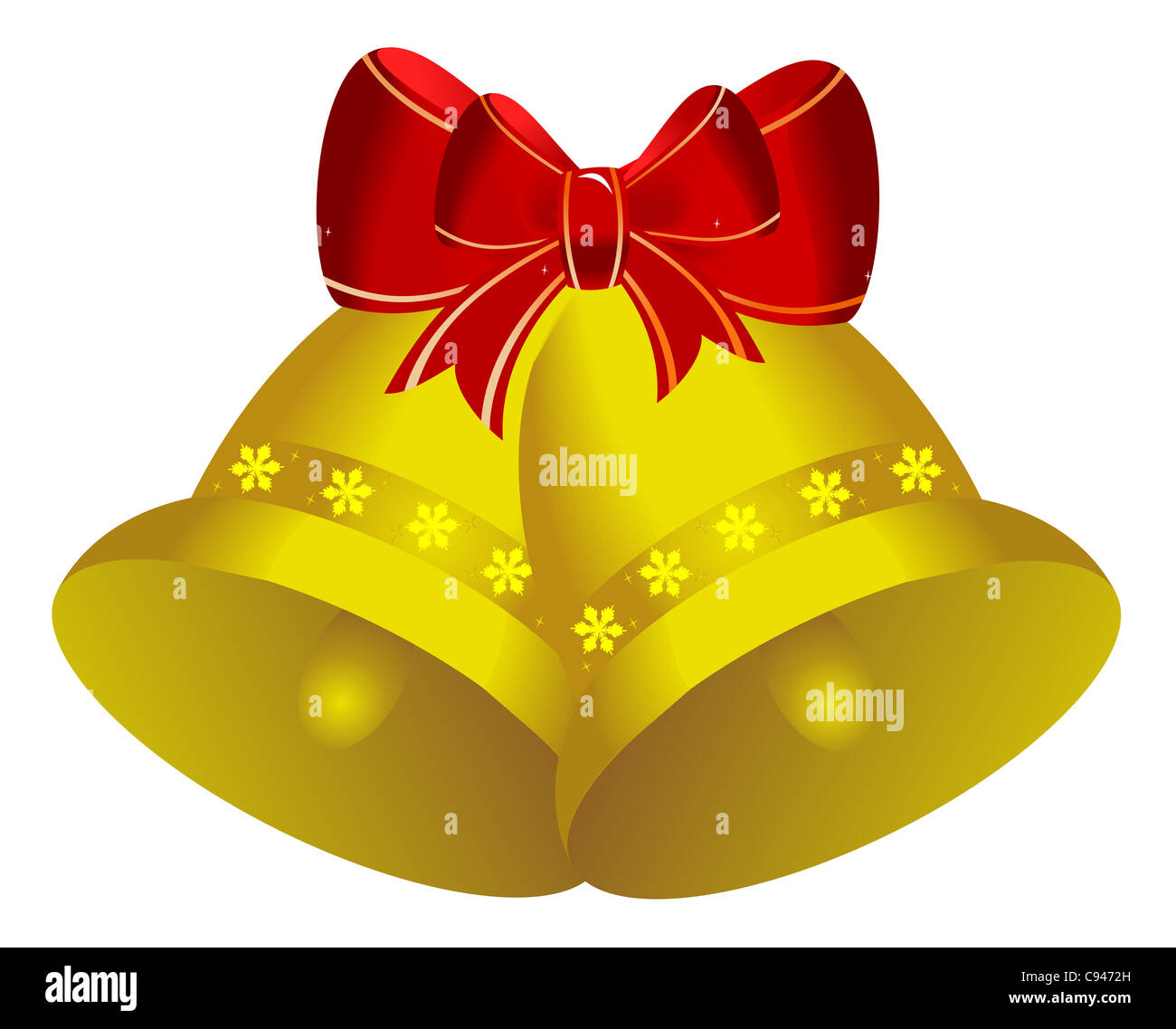 Two golden christmas bells with red bow - vector Stock Photo - Alamy