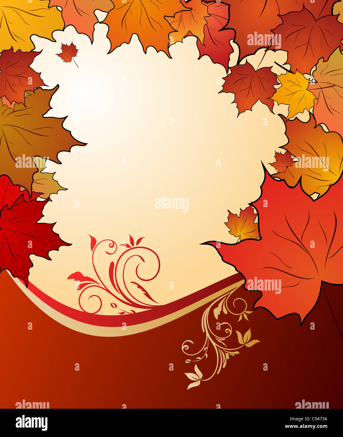 Illustration of autumn frame made in maples and floral elements ...