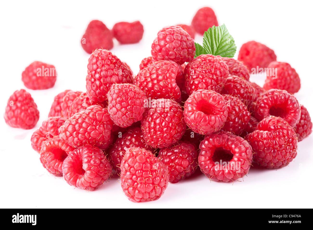 Ripe raspberries isolated on a white background. Stock Photo