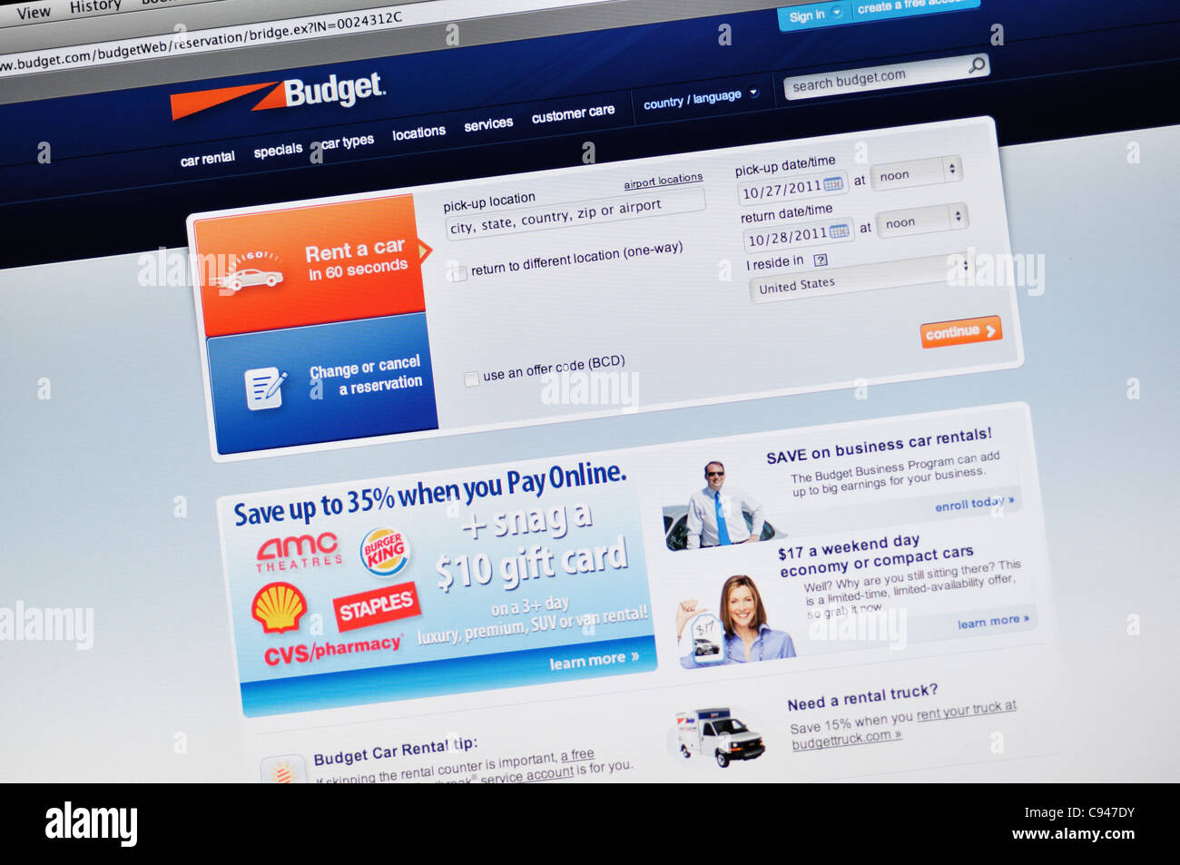 Budget car rental website Stock Photo