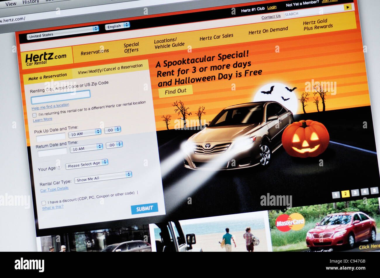 Hertz car rental website Stock Photo