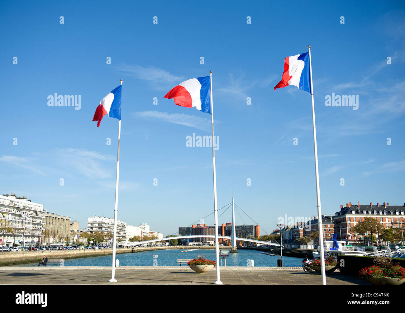 Place Général de Gaulle at the Bassin du Commerce in the city centre of Le Havre, a UNESCO world heritage site in Normand Stock Photo