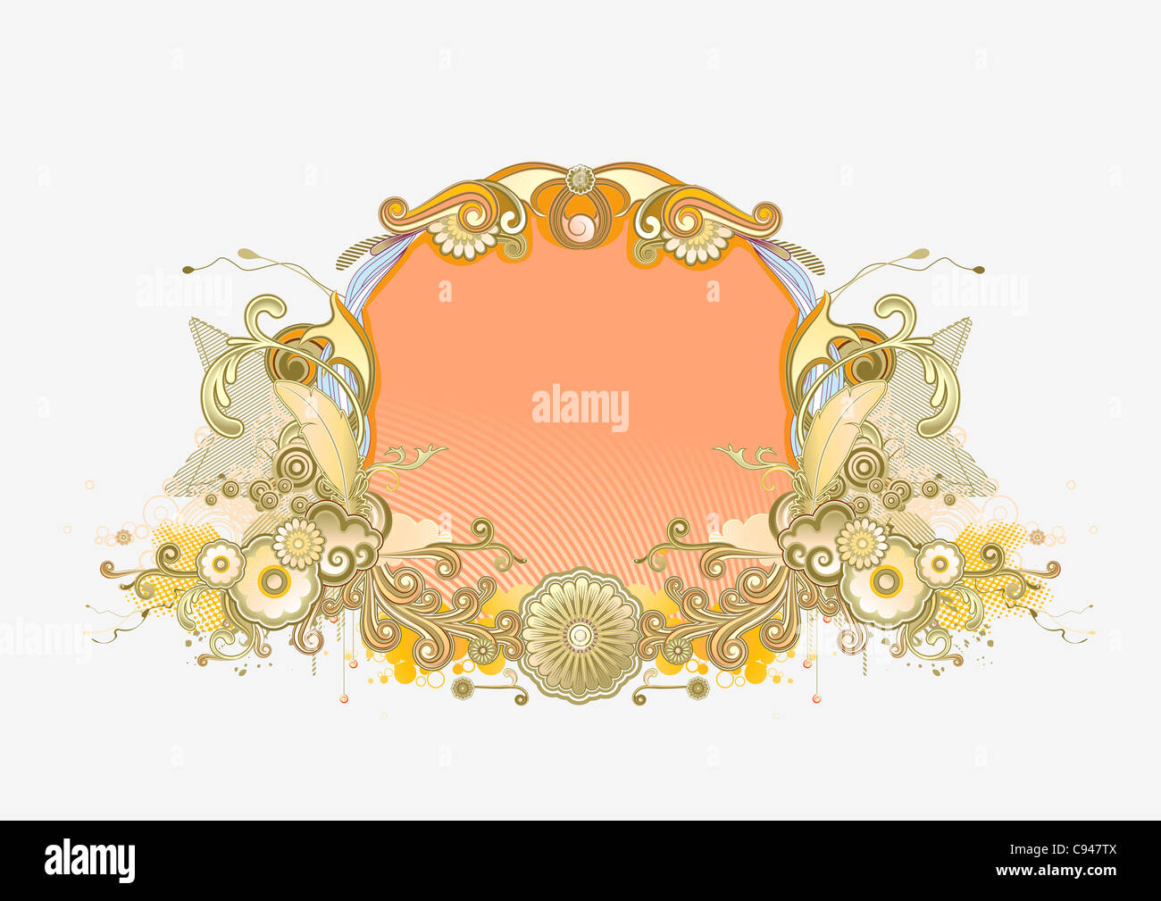 illustration of retro styled design frame made of floral and ornamental elements. Stock Photo