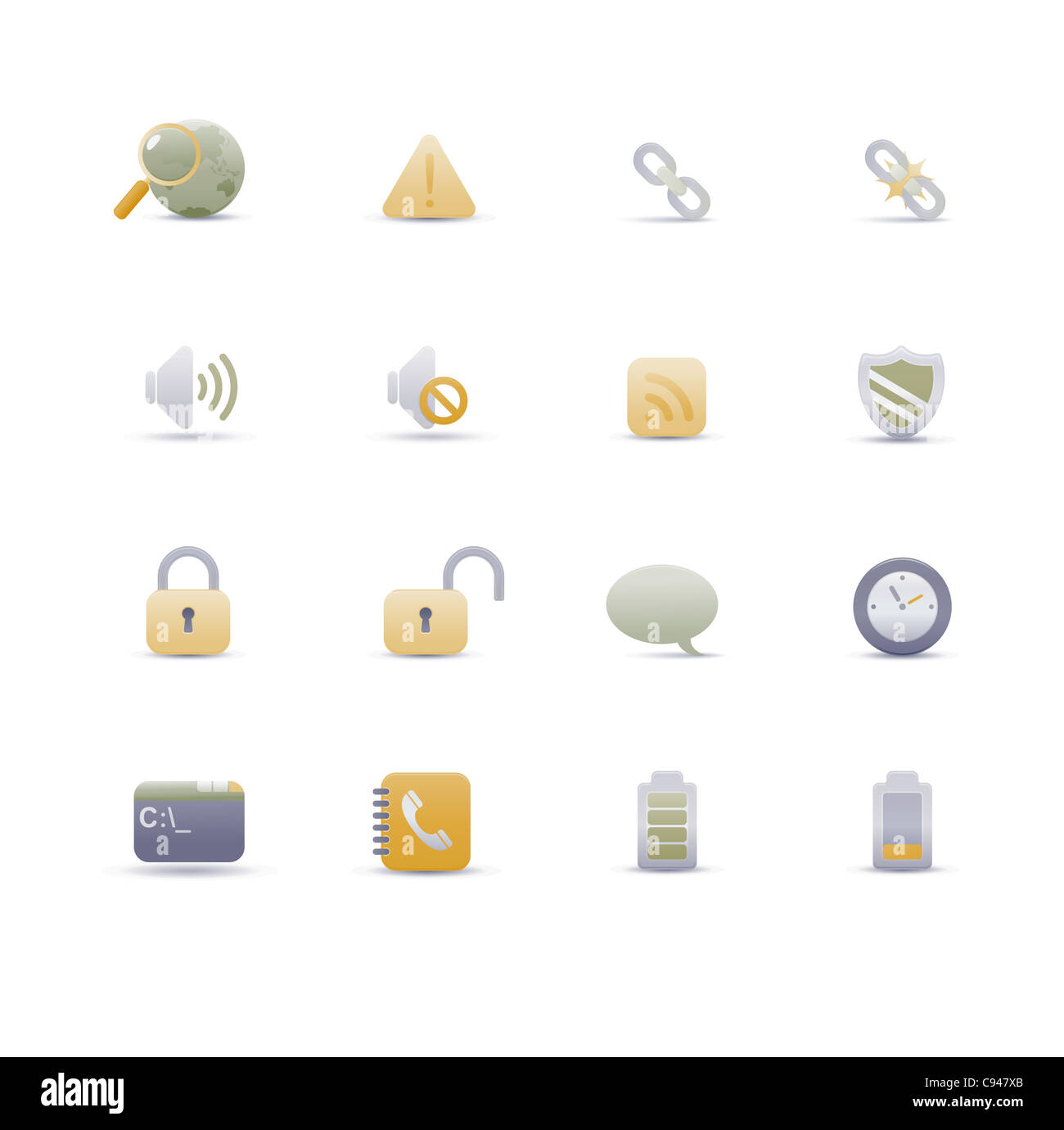 set of elegant simple icons for common computer functions Stock Photo ...