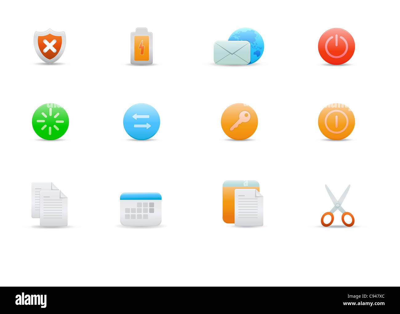 set of elegant simple icons for common computer functions Stock Photo ...