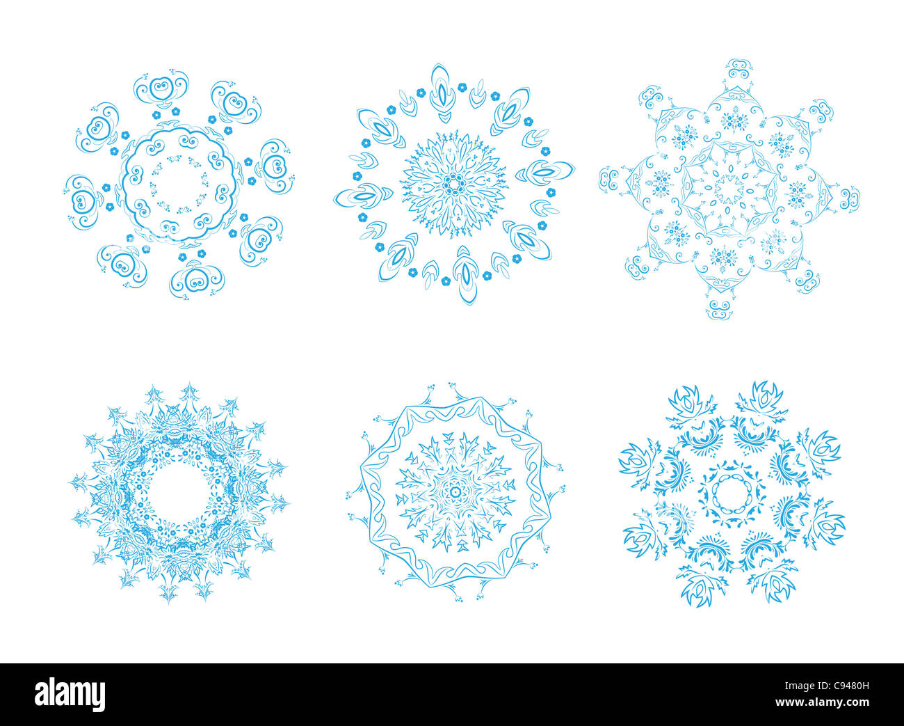 illustration of icon set of 6 different snowflakes. Set-1 Stock Photo ...