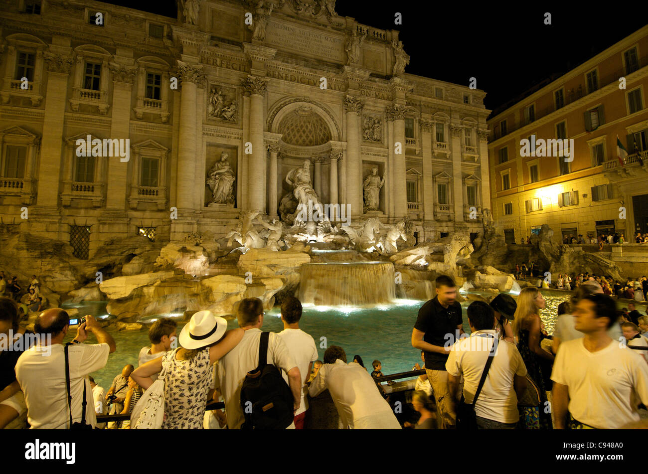 Trevi Fountain, Rome, Italy tourists at night Stock Photo