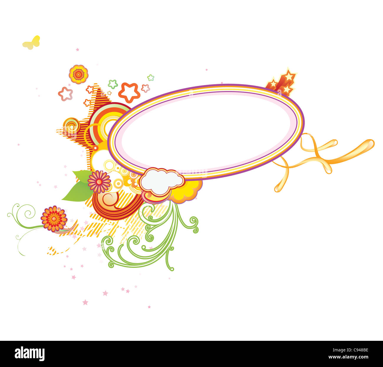 Funky Frame Design retro styled design frame made of floral elements and funky stars Stock ...