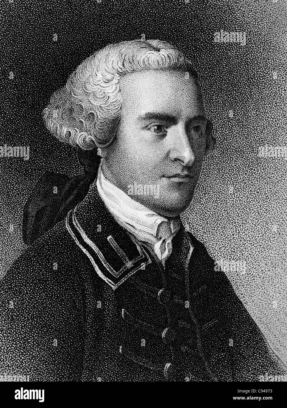 Vintage portrait print of American statesman John Hancock (1737 - 1793) - President of the Second Continental Congress from 1775 to 1777 and the first person to sign the US Declaration of Independence. Stock Photo