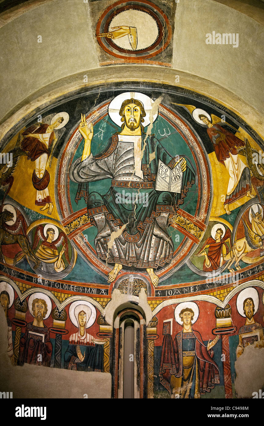 Decoration from the central apse of Sant Climent in Taull, MNAC (National Museum of Art of Catalonia), Barcelona Stock Photo