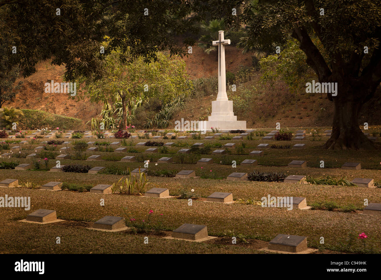 India, Assam, Guwahati, Silpukhuri, Navagraha Road, Commonwealth War Graves Commission War Cemetery cross Stock Photo