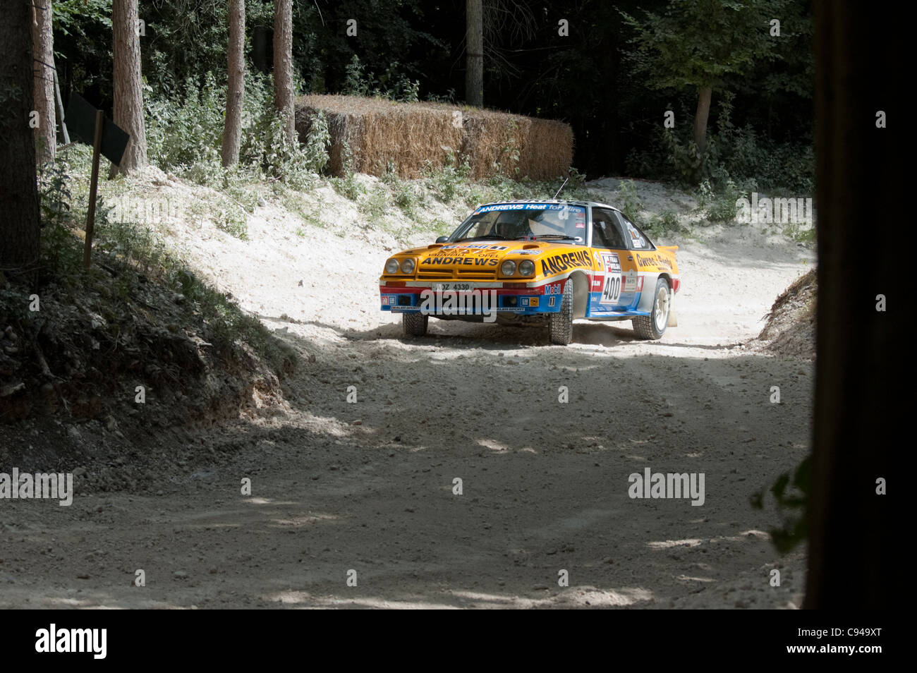 Russell Brookes driving an Opel Manta through the forest section at The Goodwood Festival of Speed Stock Photo