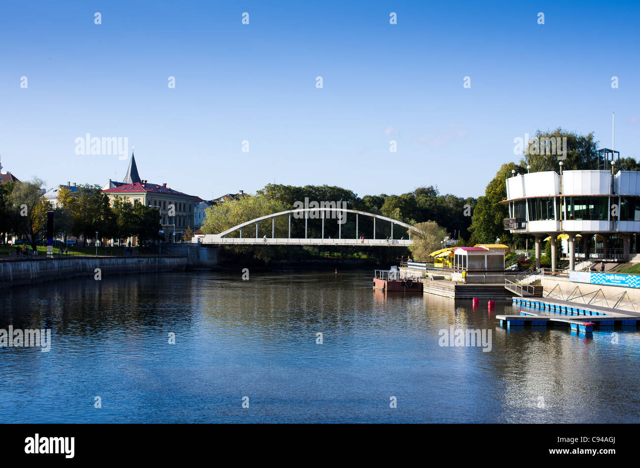 Estonian city Tartu seen over river Emajogi ( Mother river). Stock Photo