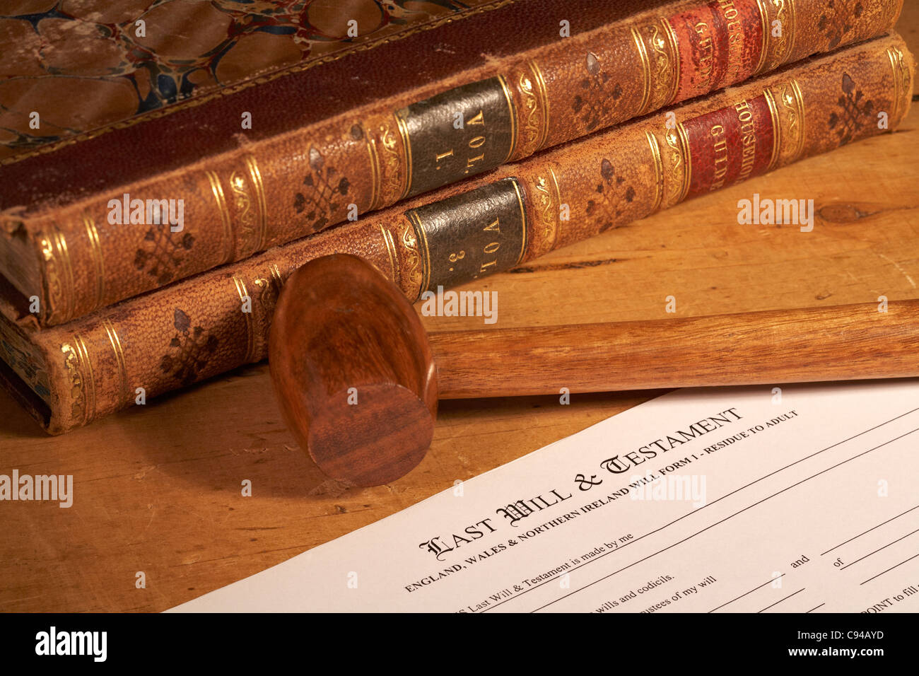 Leather Books Wooden Gavel and Last Will and Testament Form Stock Photo ...