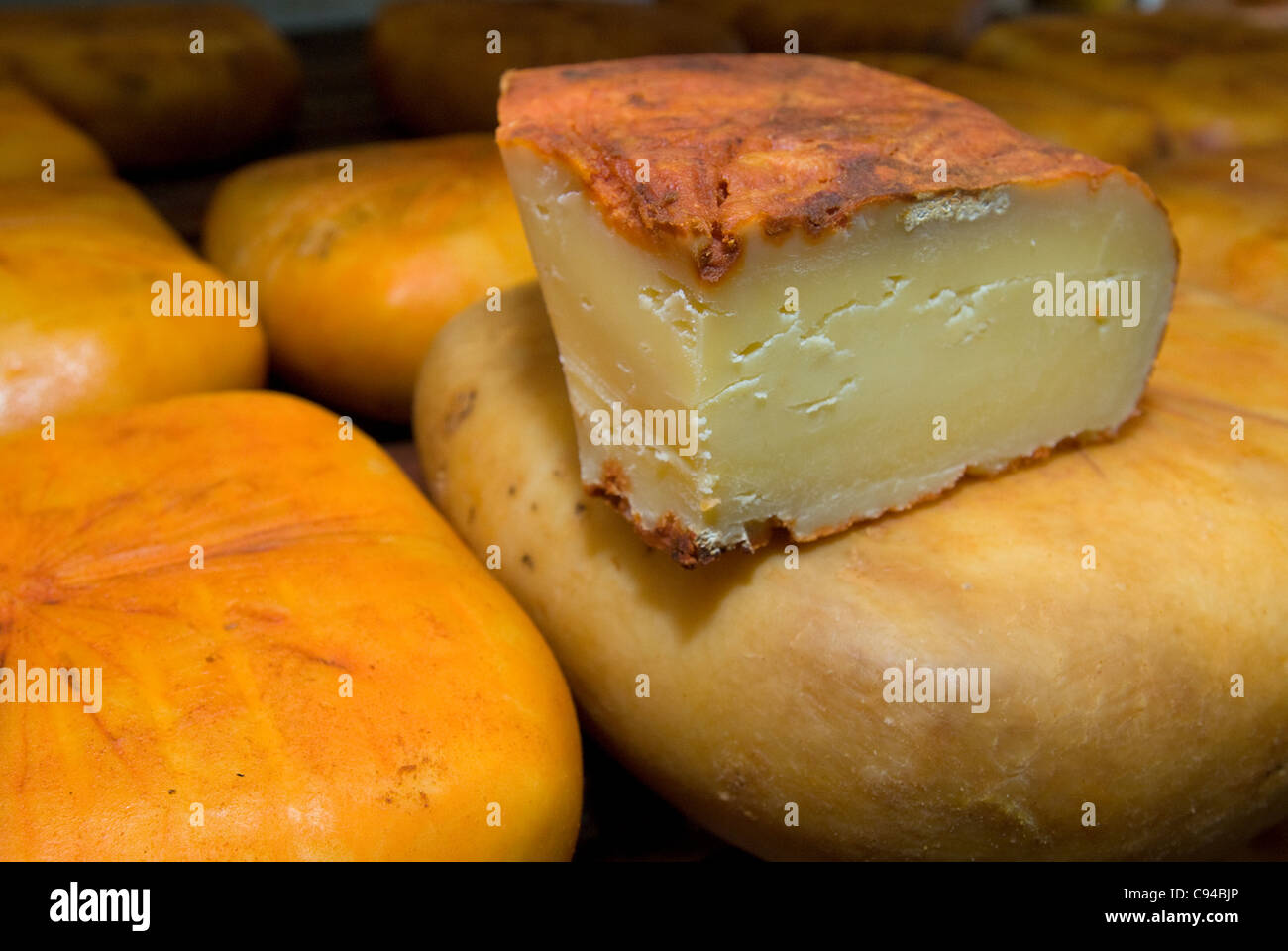 Local produce Mahon Cheese Menorca Balearics Spain Stock Photo