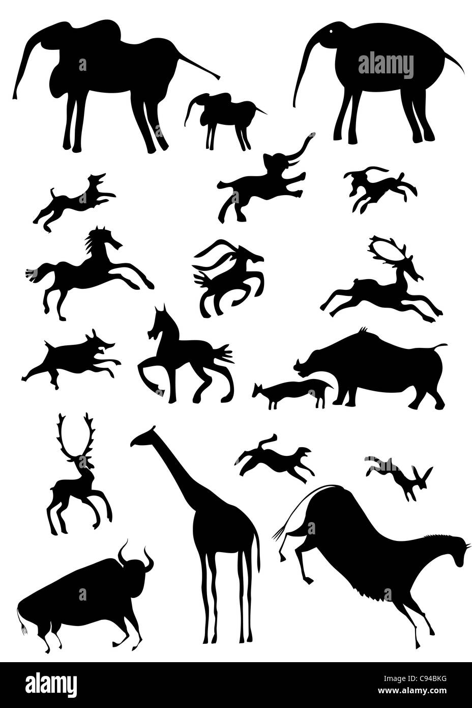 various African animals looks like cave painting Stock Photo